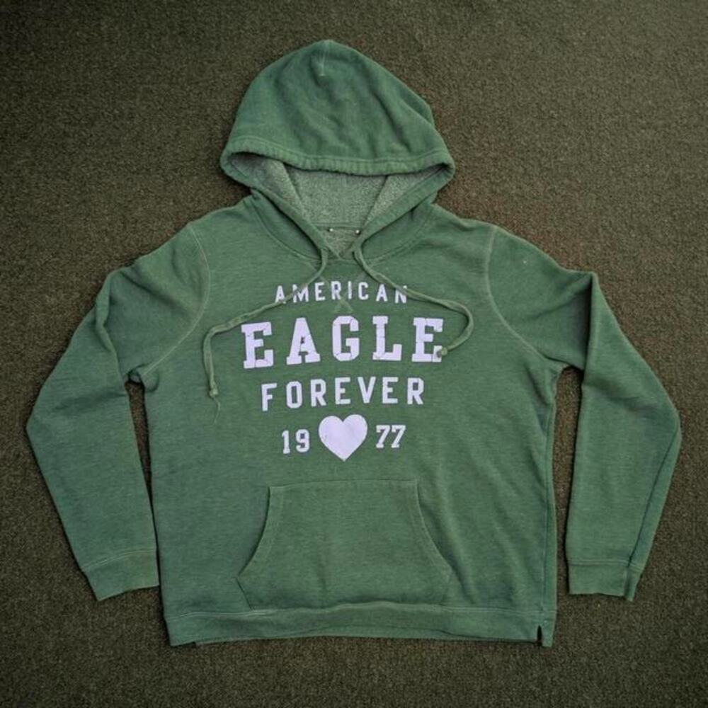 AMERICAN EAGLE Womens Graphic Hoodie Green L